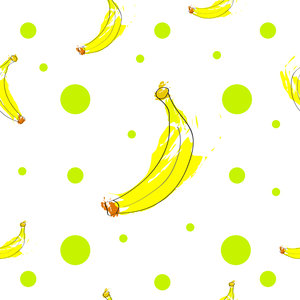 seamless pattern with bananas and green polka dots