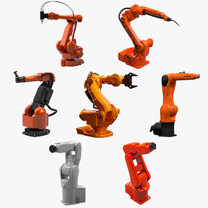 7 industrial robots set 3d c4d