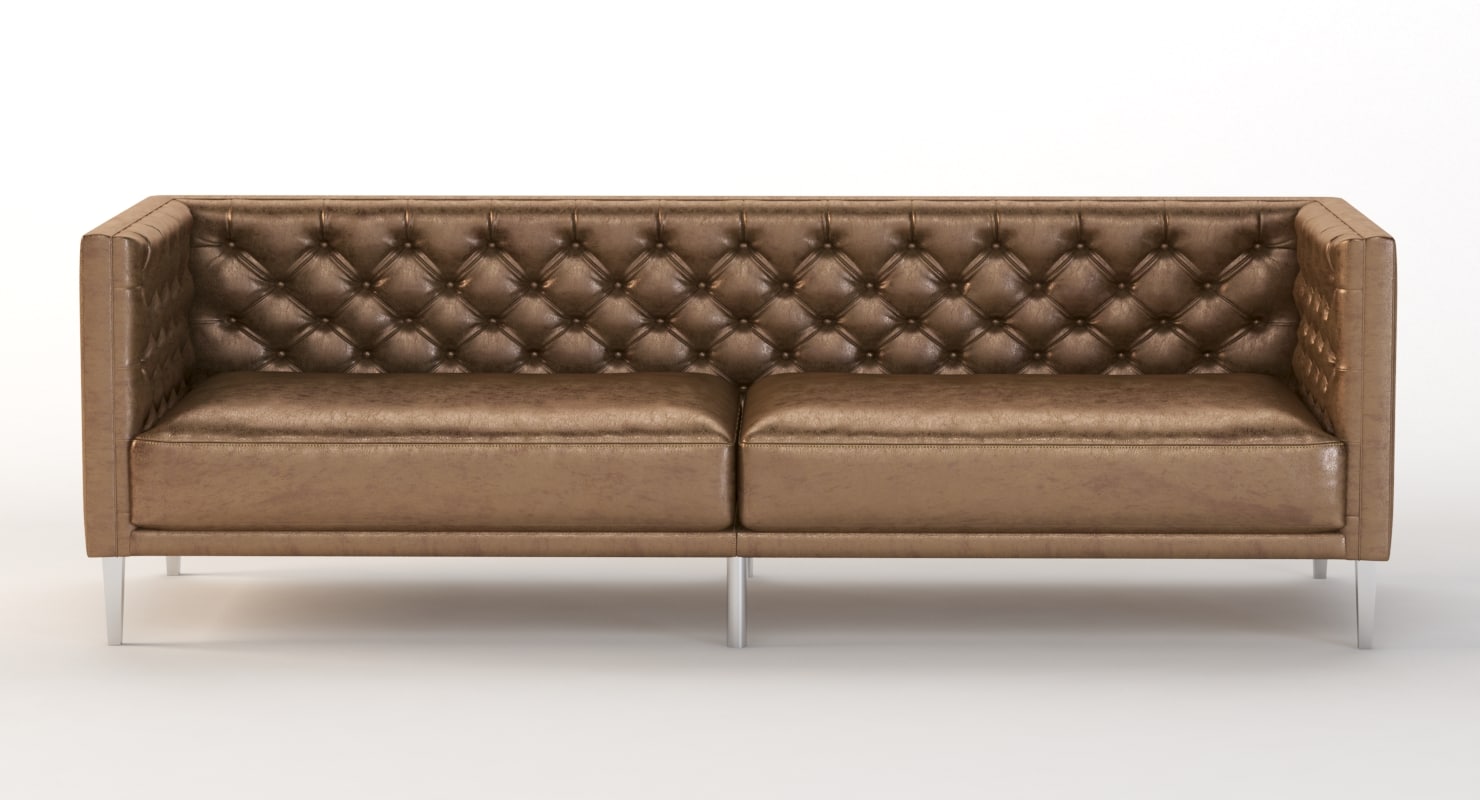 Photorealistic Savile Dark Saddle Brown Leather Tufted Sofa