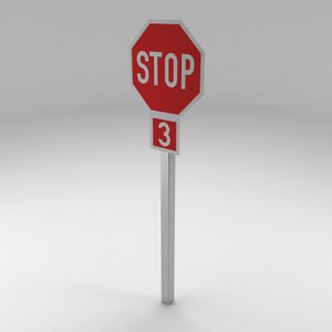 3D model traffic sign 3 way