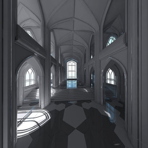 3D classic futuristic cathedral interior