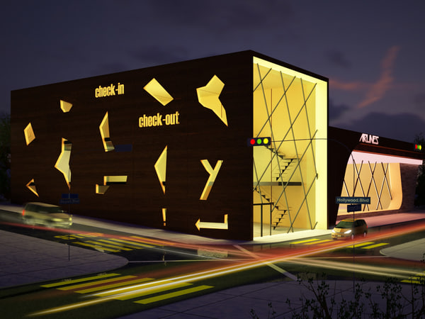 night multipurpose retail building 3D model