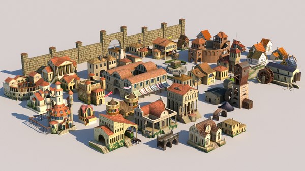 medieval fantasy town tiny 3d model