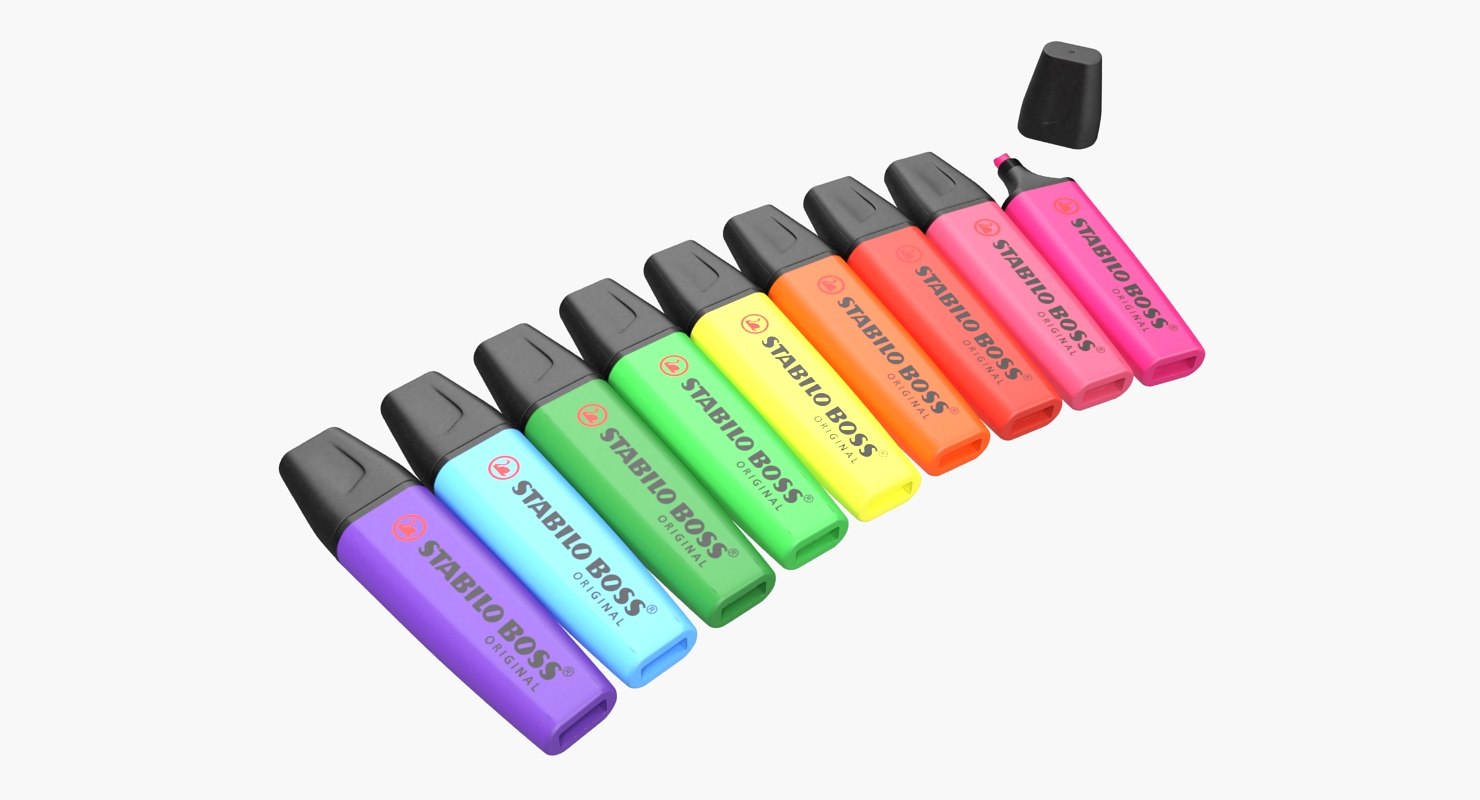 3D highlighter markers set 9 model TurboSquid 1253885