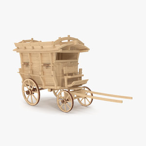 3D high-poly wooden carriage