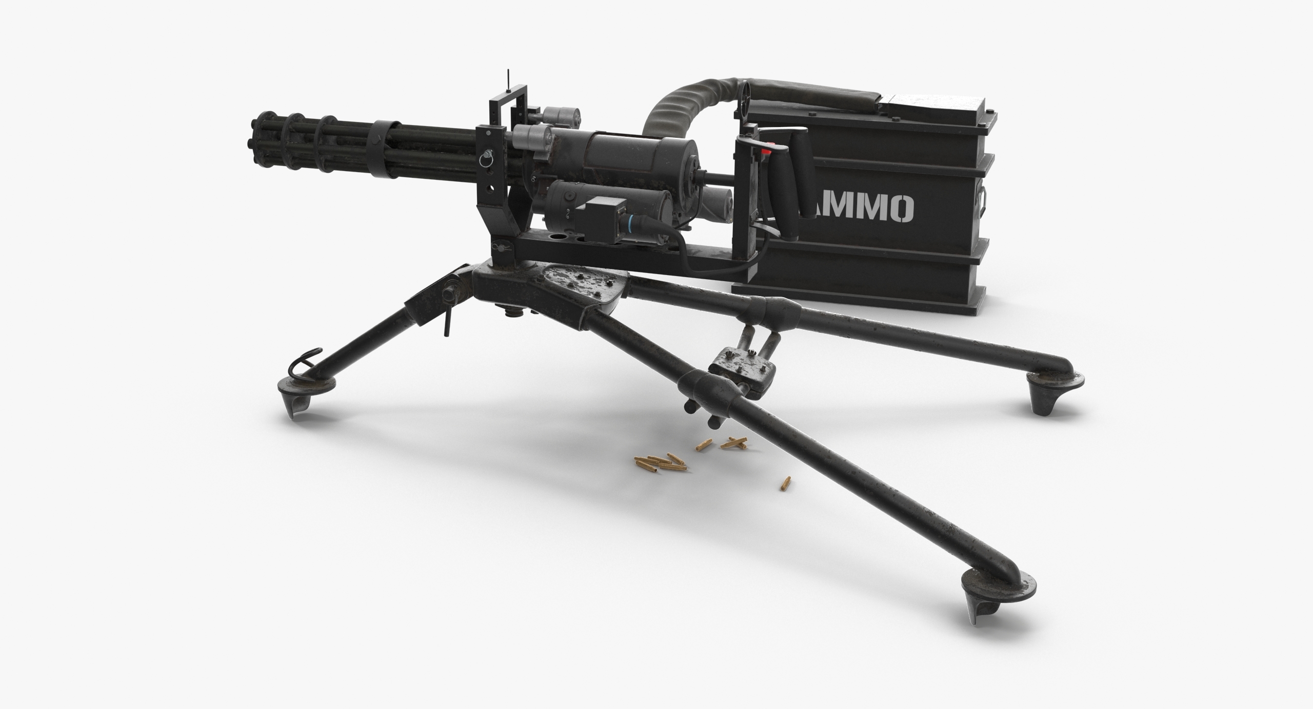 3d m134 minigun tripod mounted and ammo crate dirt