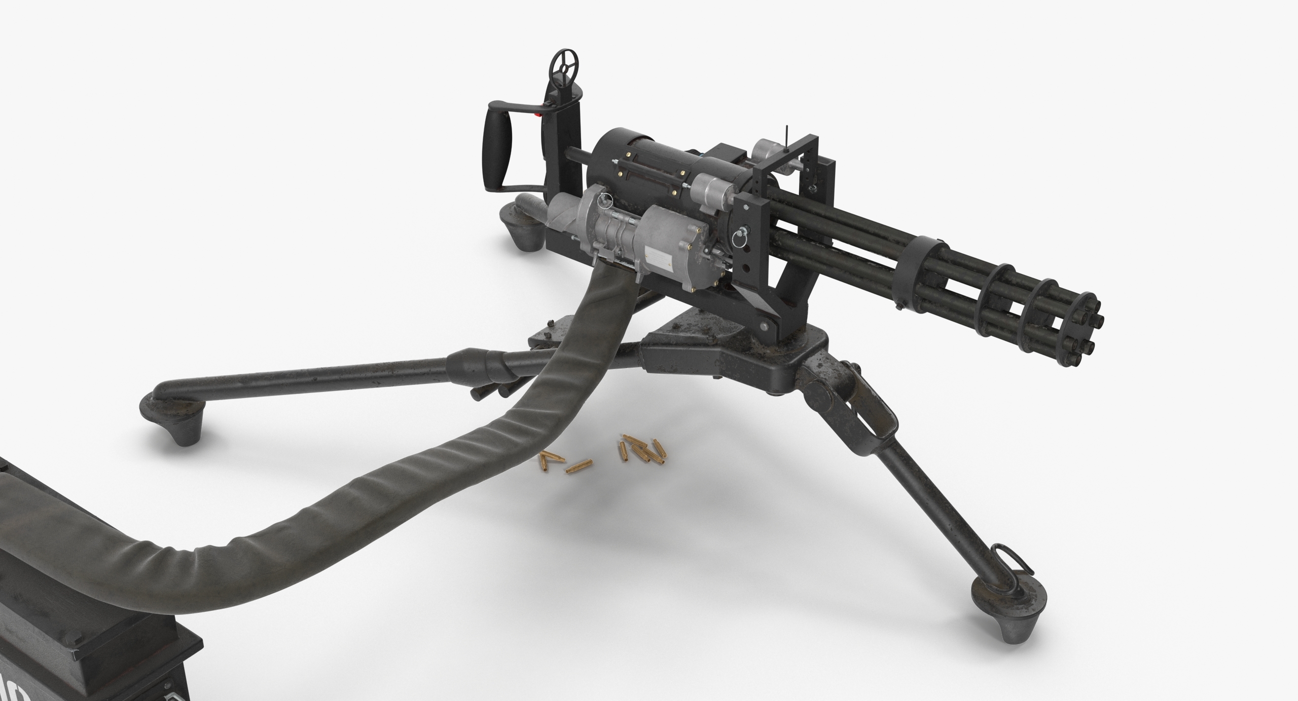 3d m134 minigun tripod mounted and ammo crate dirt