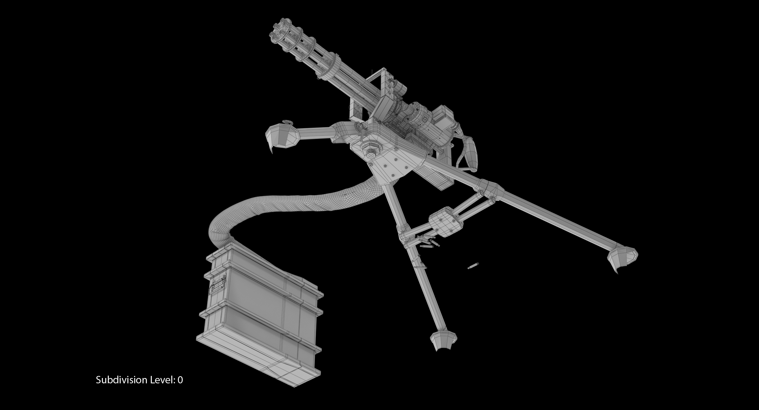 3d m134 minigun tripod mounted and ammo crate dirt