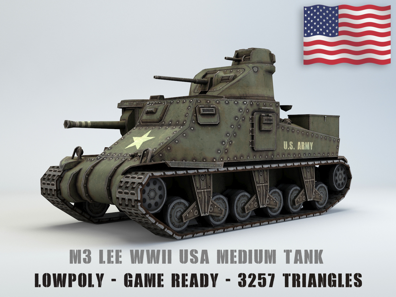 M3 Lee Usa Mittlerer Panzer Lowpoly