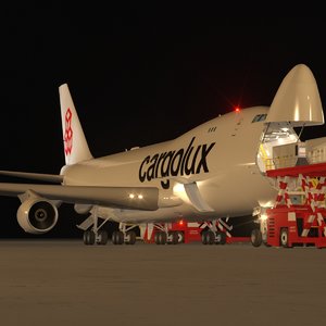 B 747-400F Cargolux Loading Operation Scene 3D model