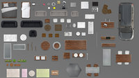 2d furniture floorplan top view PSD 3D model render wood 3D model top view