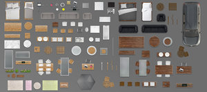 2d house furniture floorplan top view PSD 3D model render giant