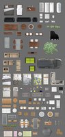 2d furniture floorplan top view PSD 3D model render top plan top view
