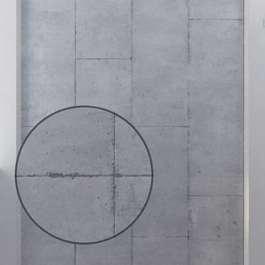 The ceiling is concrete with seams