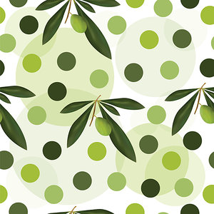 seamless pattern with green olive tree and polka dots