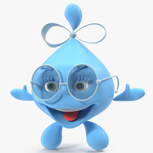 water drop cartoon lady character 3D model