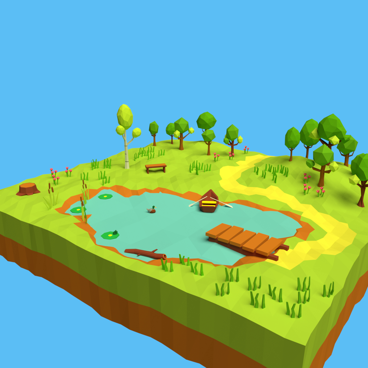 3D model cartoon forest pond - TurboSquid 1254119