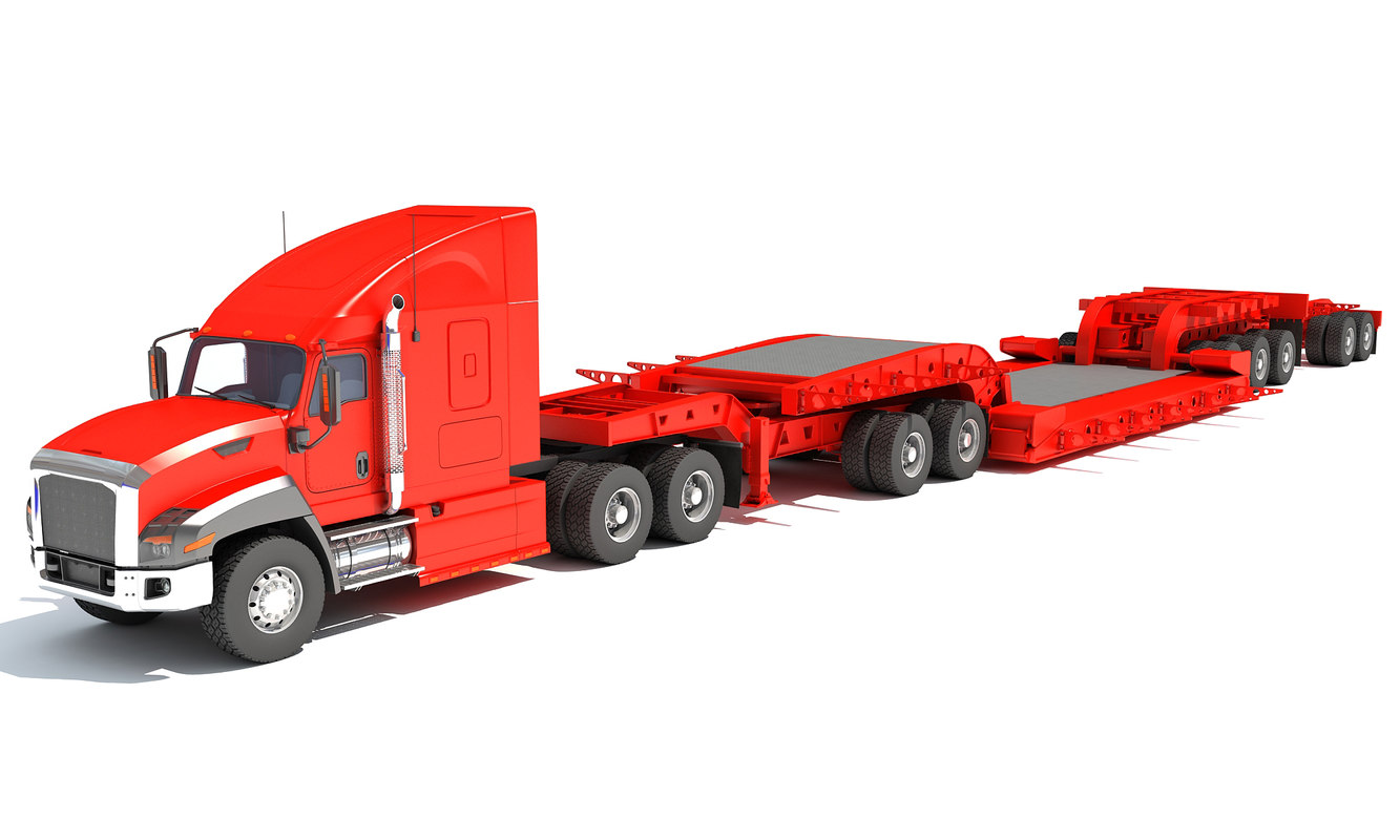 3D semi truck lowboy trailer TurboSquid 1332703