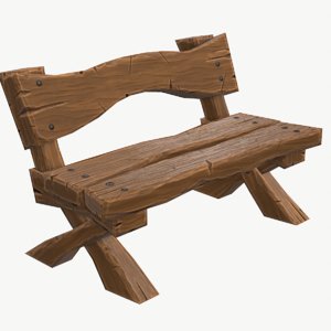 cartoony wooden bench 3D model