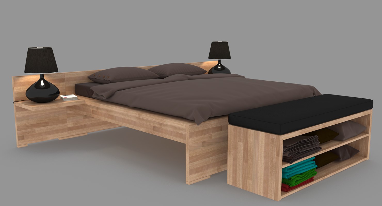 Wooden double bed model TurboSquid 1332970
