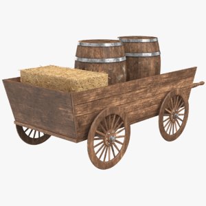 3D real wooden cart barrel