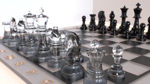 3D glass chess set