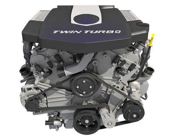 3D twin turbo v6 car engine