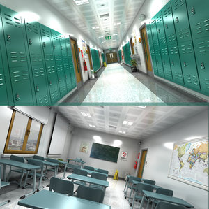 3D model school hallway classroom