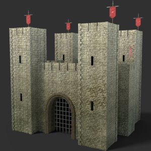 3D blender gate medieval model
