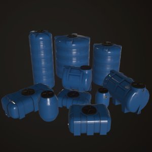 3D water barrels pack model