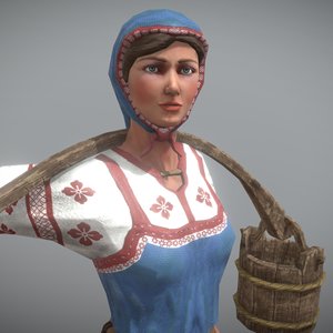 3D peasant villager woman character