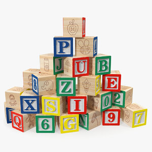baby alphabet wooden blocks letters 3D