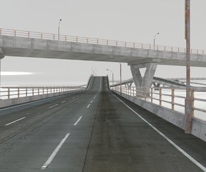 set roads fence bridge 3D model