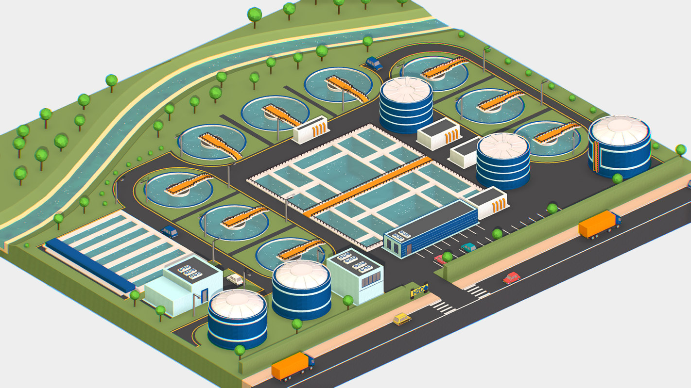 Isometric water treatment plant 3D model TurboSquid 1341228