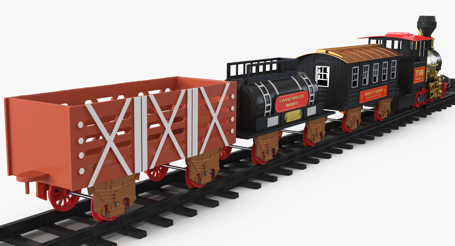 有无盖货车的古典火车玩具集合机车3d模型