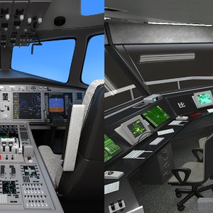 3D air tower aircraft cockpit model
