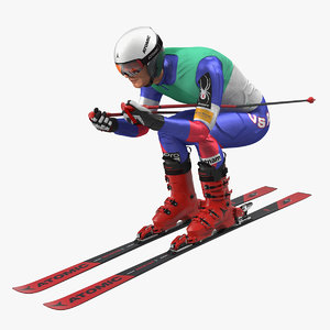 skier slide pose ski 3D model