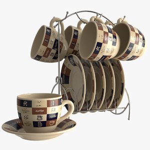 realistic cup saucer set 3D