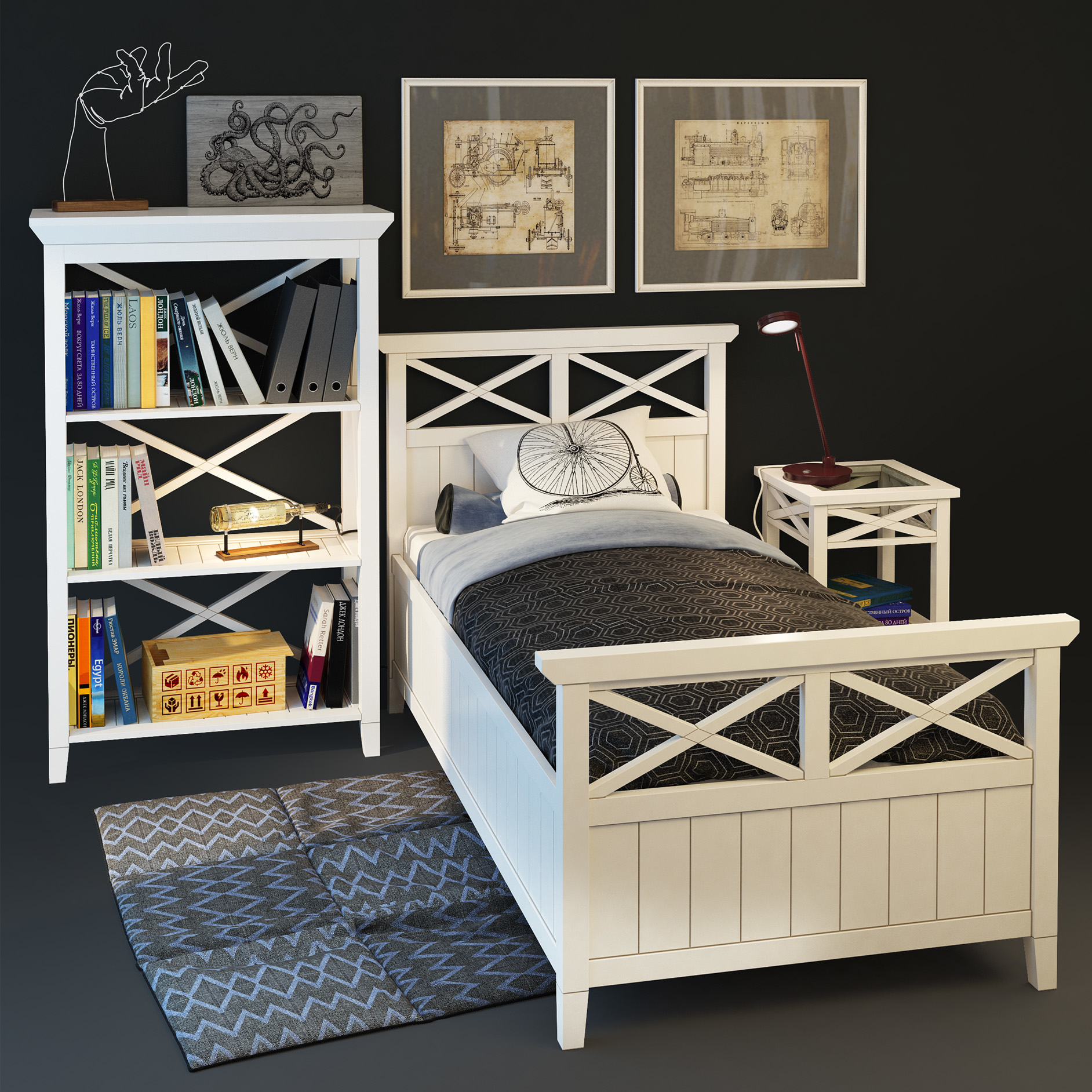 Bed Brittany Bookcase Single Model Turbosquid 1361065