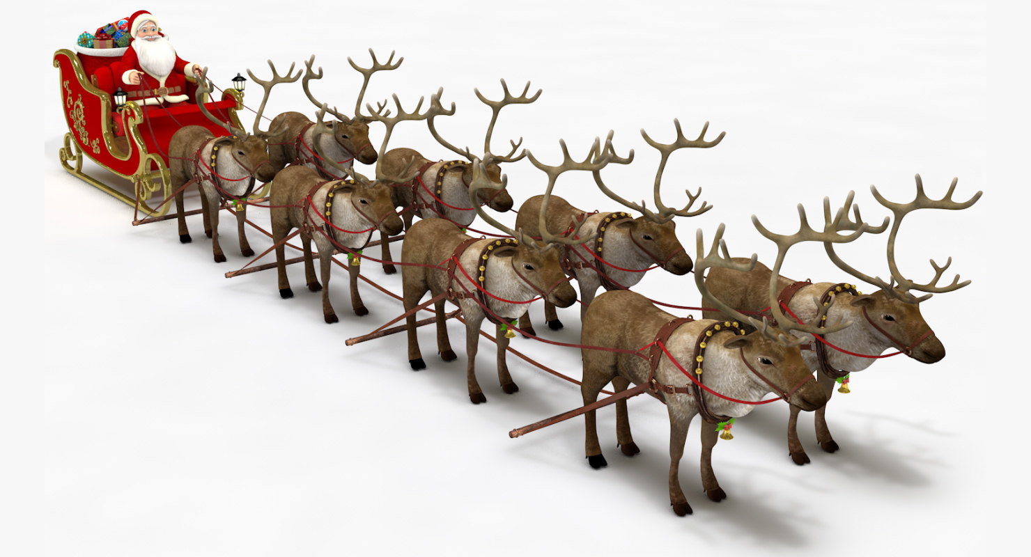 3D Santa Sleigh Reindeers Model TurboSquid 1240224
