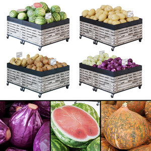 3D model display racks vegetables fruits