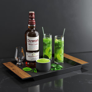 3D matcha cocktail set model