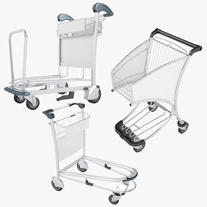 3D airport luggage trolley 01 model