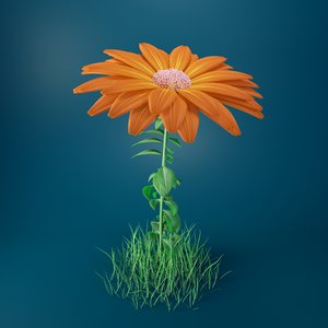 3D rigged orange flower model