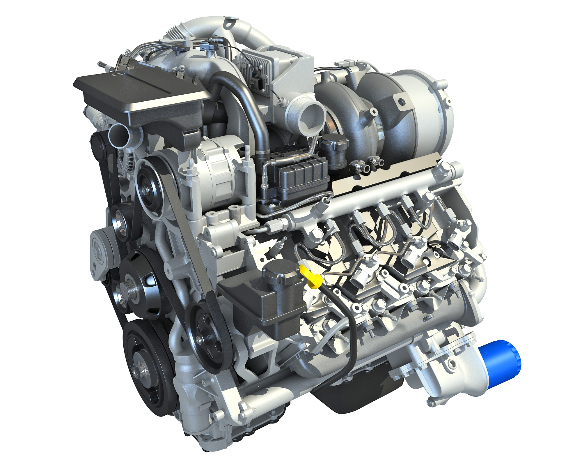 v8涡轮增压发动机3d模型
