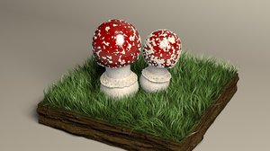 3D mushroom fly agaricus model