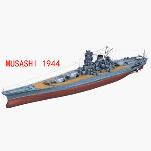 3D japanese battleship musashi 1944 model