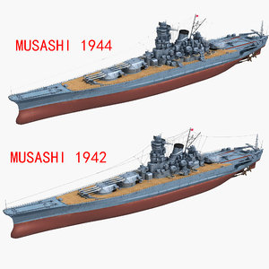 japanese battleship musashi 1942 3D model