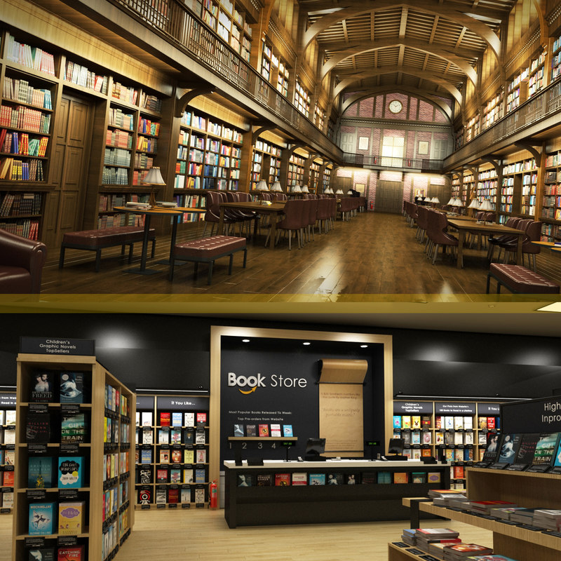  3D  library  bookstore model  TurboSquid 1352318