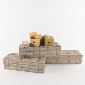 3D model wooden boxes